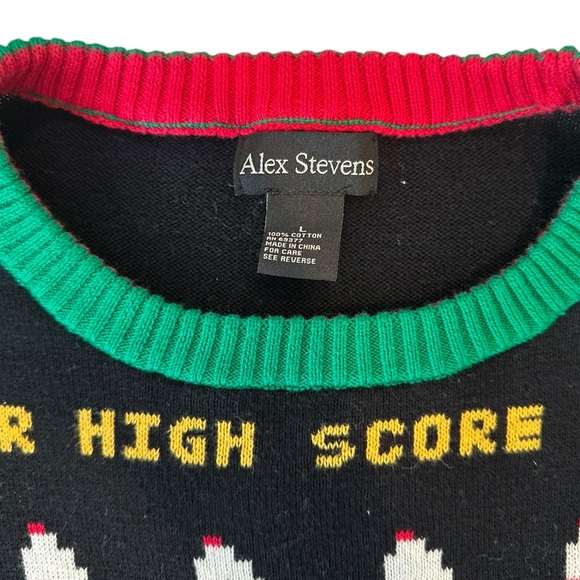 Alex Stevens Game Over High Score Space Invaders Santa Christmas Trees Sweater L - Picture 5 of 8